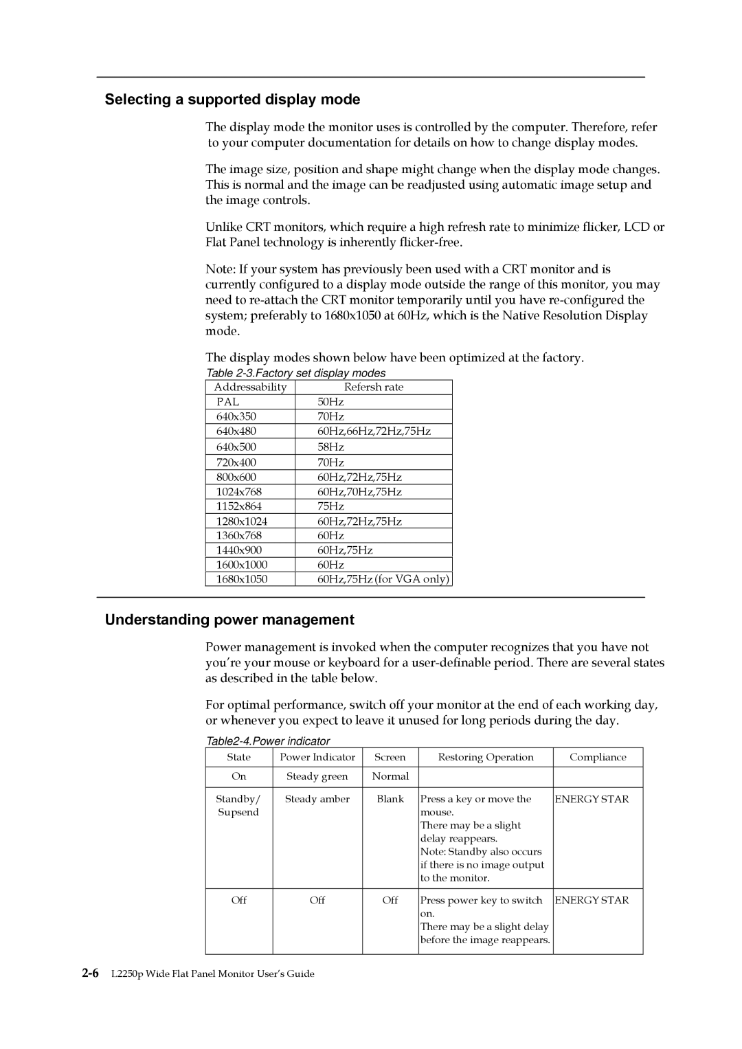 Lenovo 2572HB6 manual Selecting a supported display mode, Understanding power management 