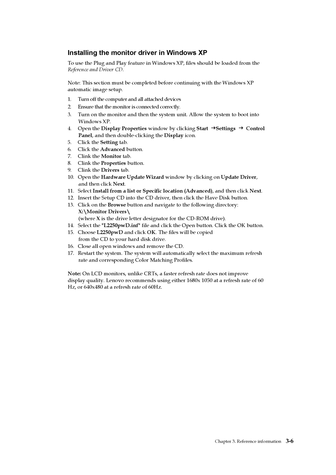 Lenovo 2572HB6 manual Installing the monitor driver in Windows XP, Monitor Drivers 