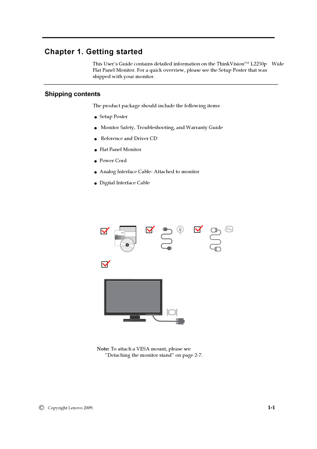 Lenovo 2572HB6 manual Getting started, Shipping contents 