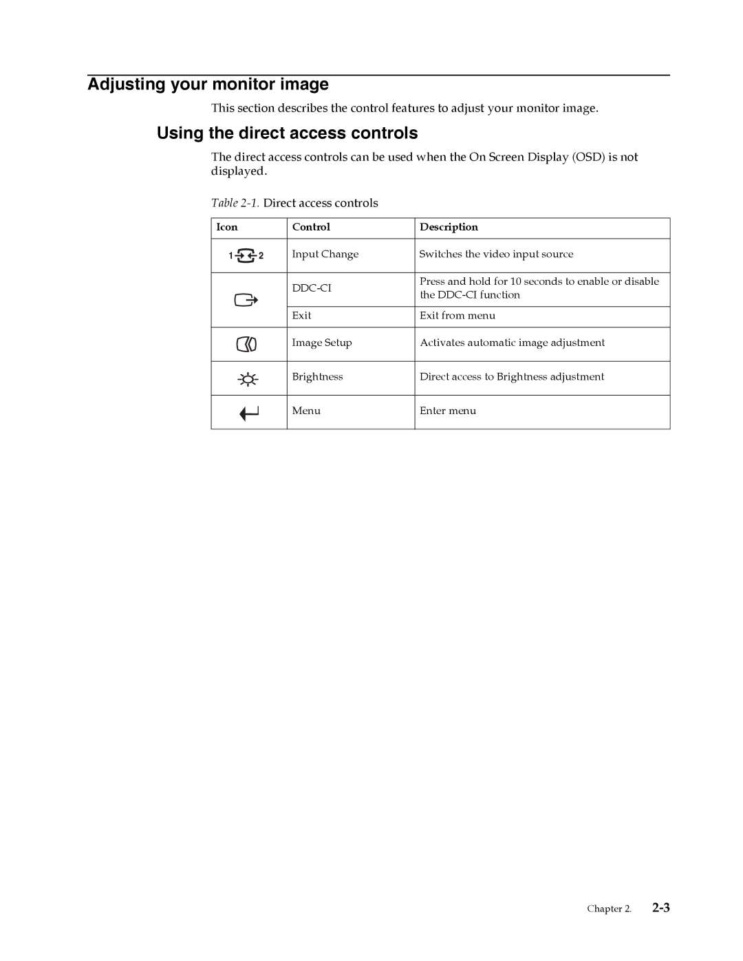 Lenovo 2572MB1 manual Adjusting your monitor image, Using the direct access controls 