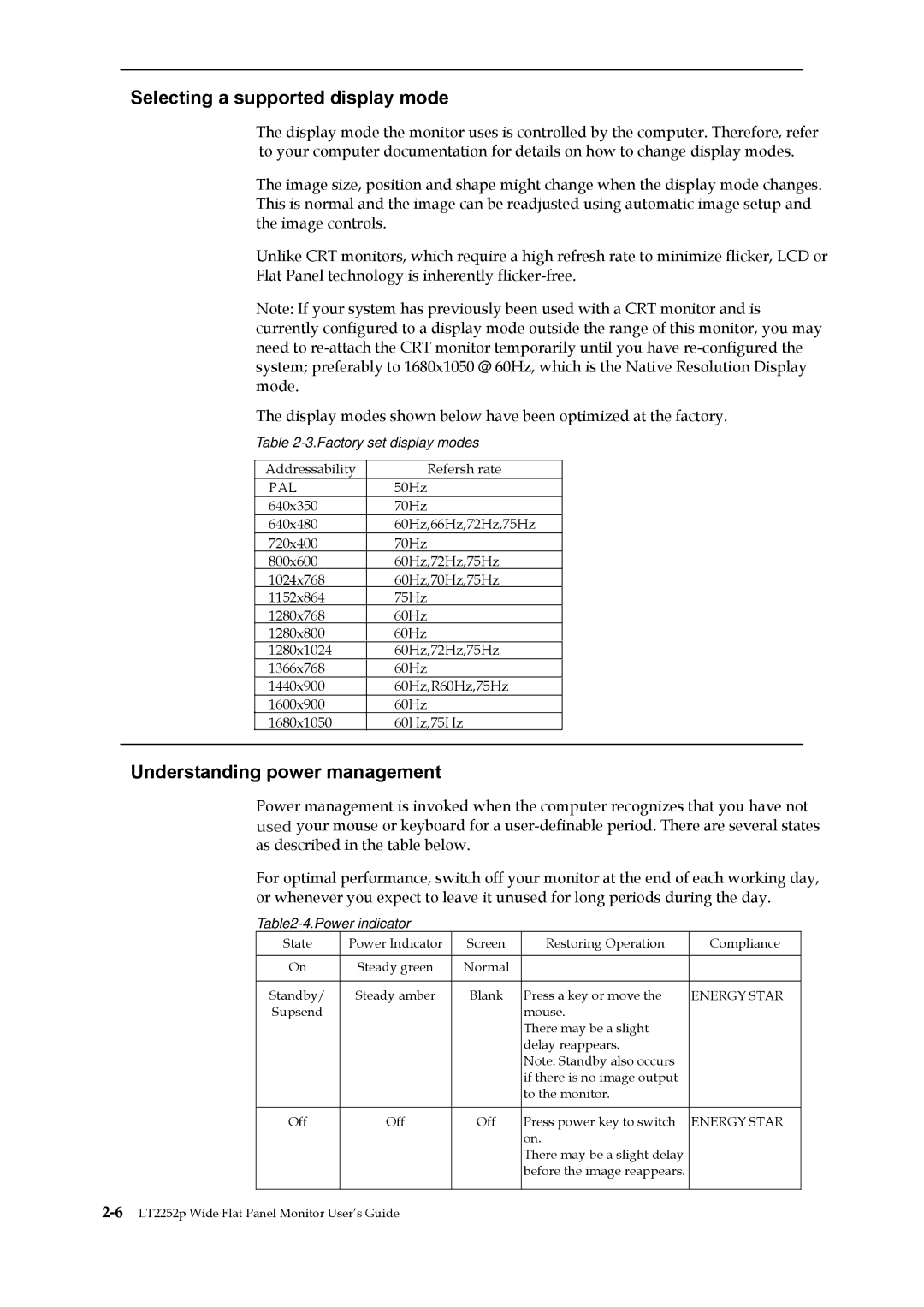 Lenovo 2572MB6 manual Selecting a supported display mode, Understanding power management 