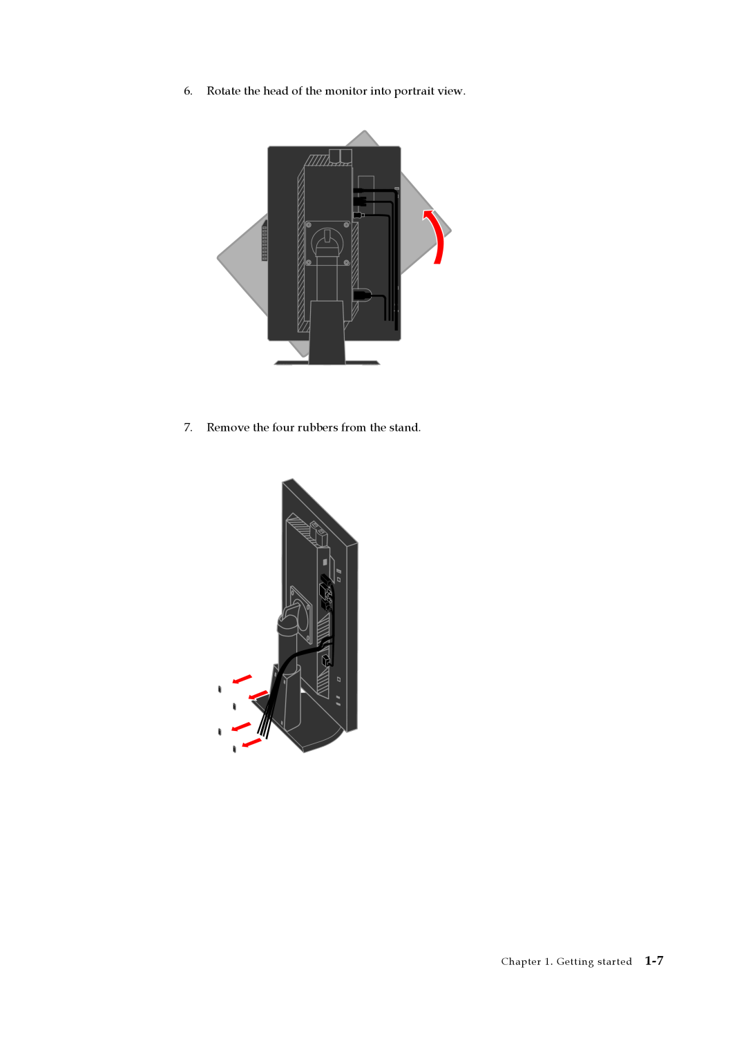 Lenovo 2578HB6 manual Rotate the head of the monitor into portrait view, Remove the four rubbers from the stand 