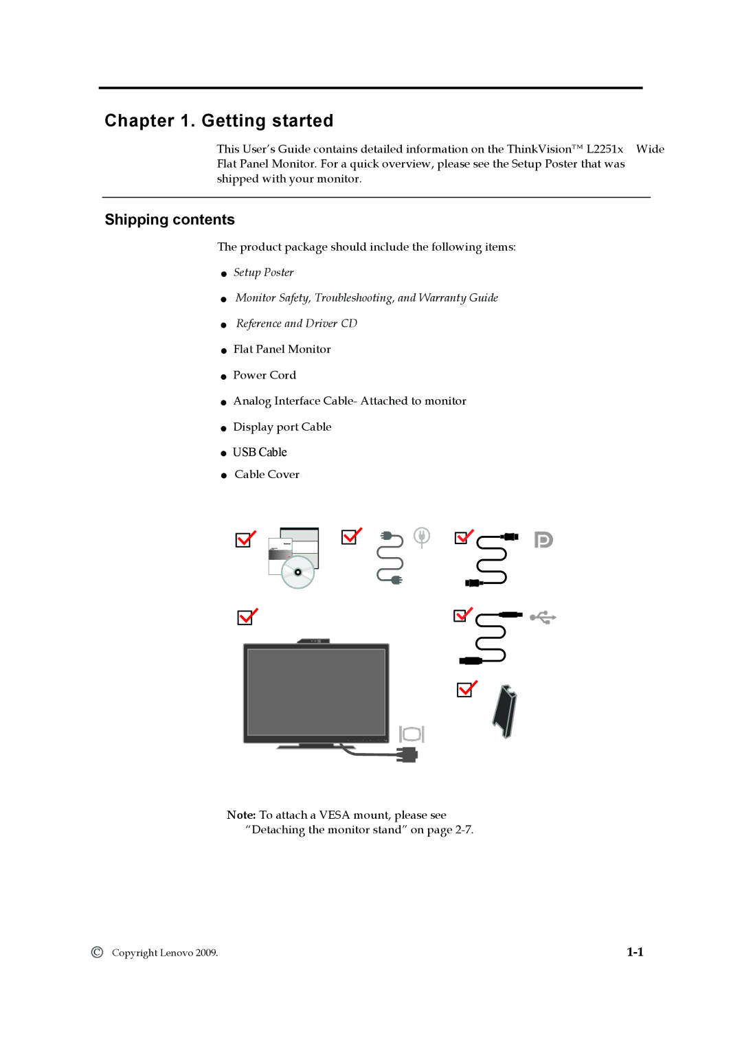 Lenovo 2578HB6 manual Getting started, Shipping contents 