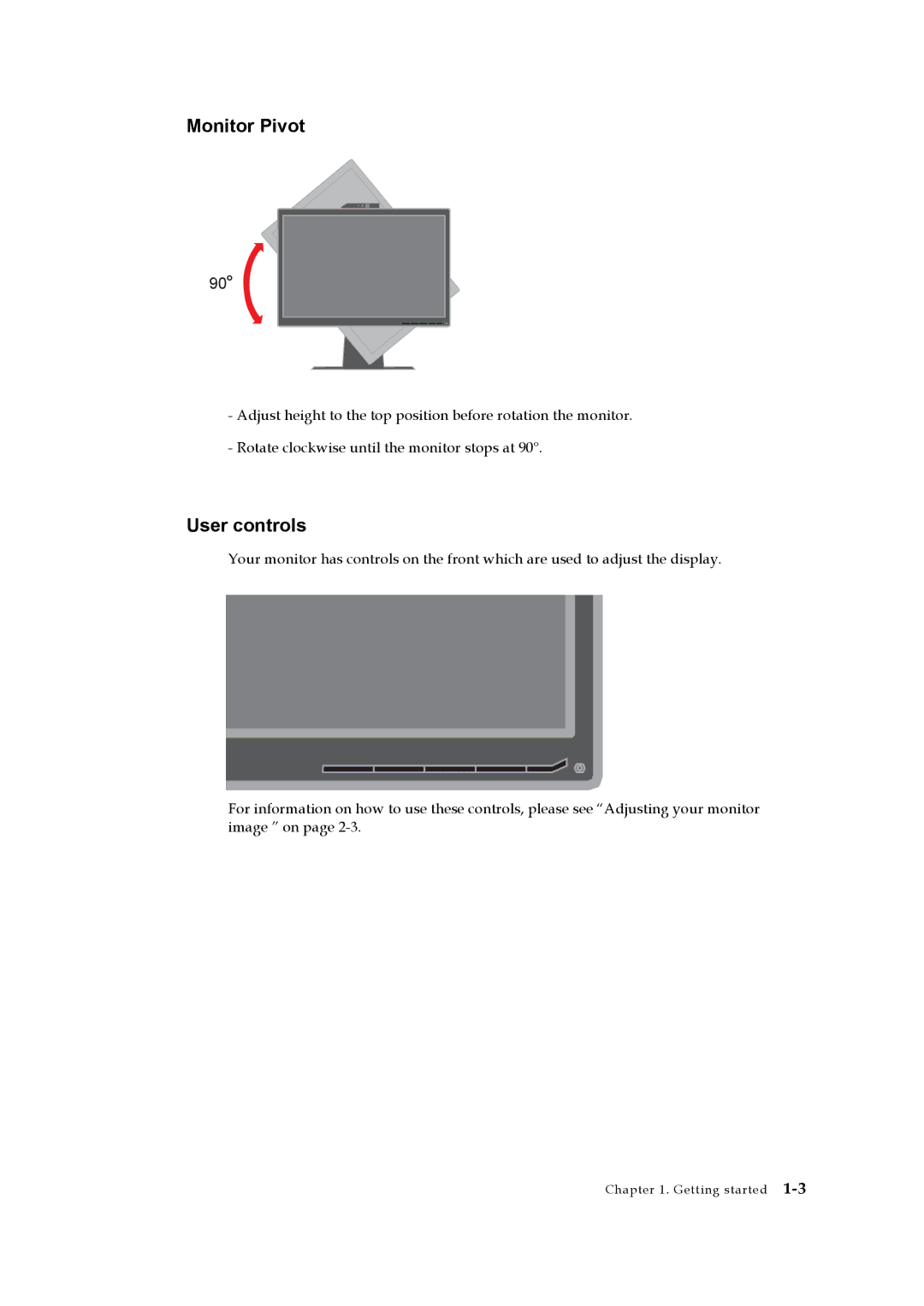 Lenovo 2578HB6 manual Monitor Pivot, User controls 