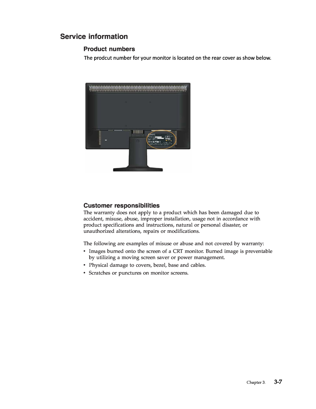 Lenovo 2580AF1 manual Service information, Product numbers, Customer responsibilities 