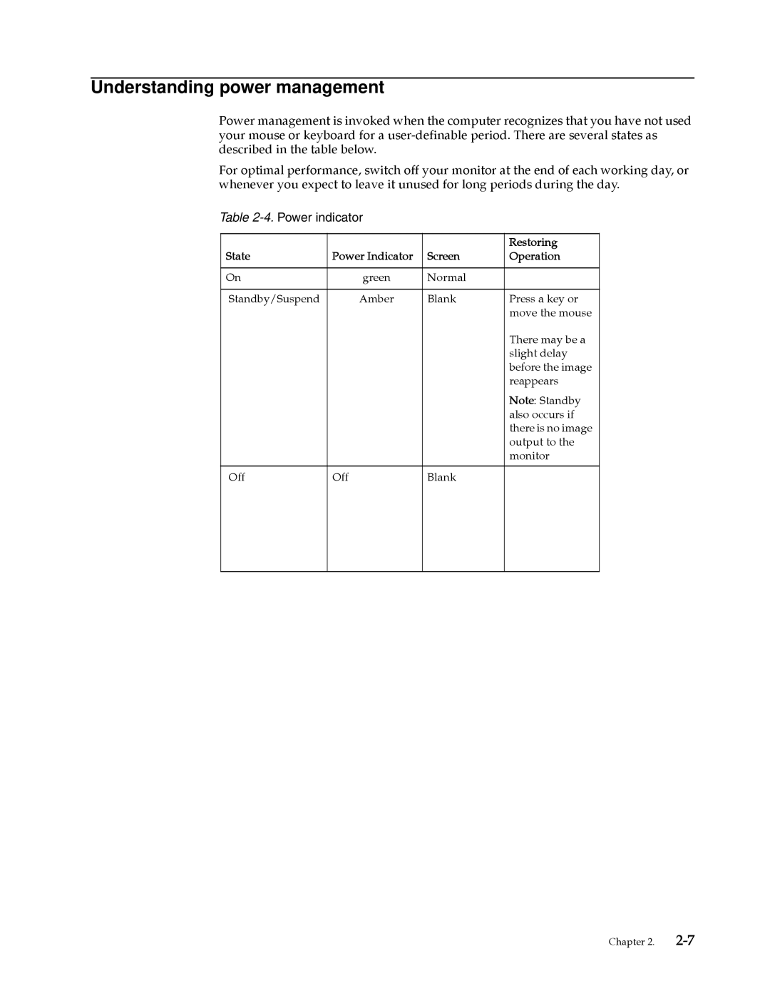 Lenovo 2580AF1 manual Understanding power management, Power indicator 