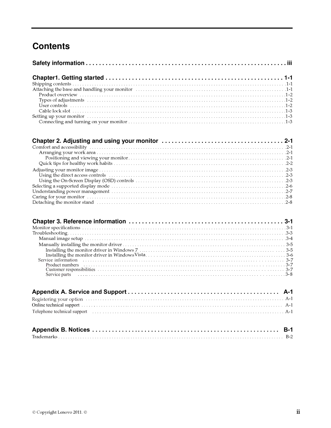 Lenovo 2580AF1 manual Contents 