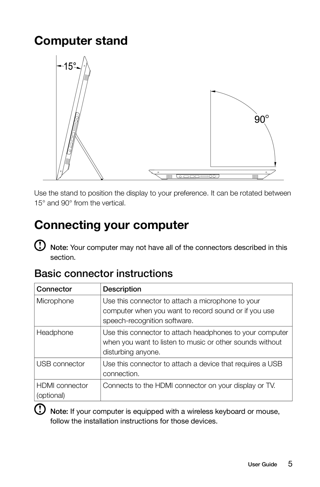 Lenovo 27 Series manual Computer stand, Connecting your computer 