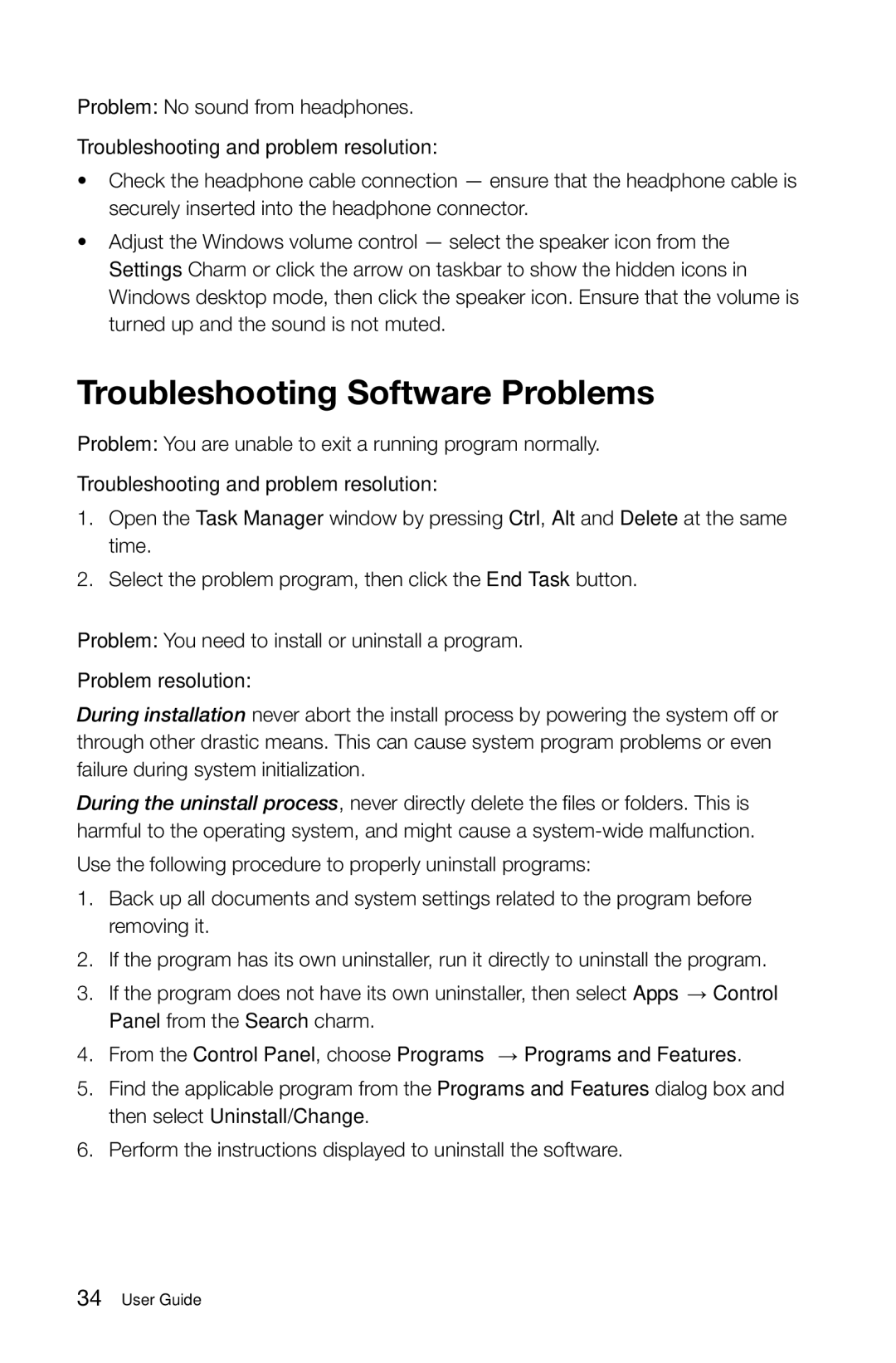 Lenovo 27 Series manual Troubleshooting Software Problems 