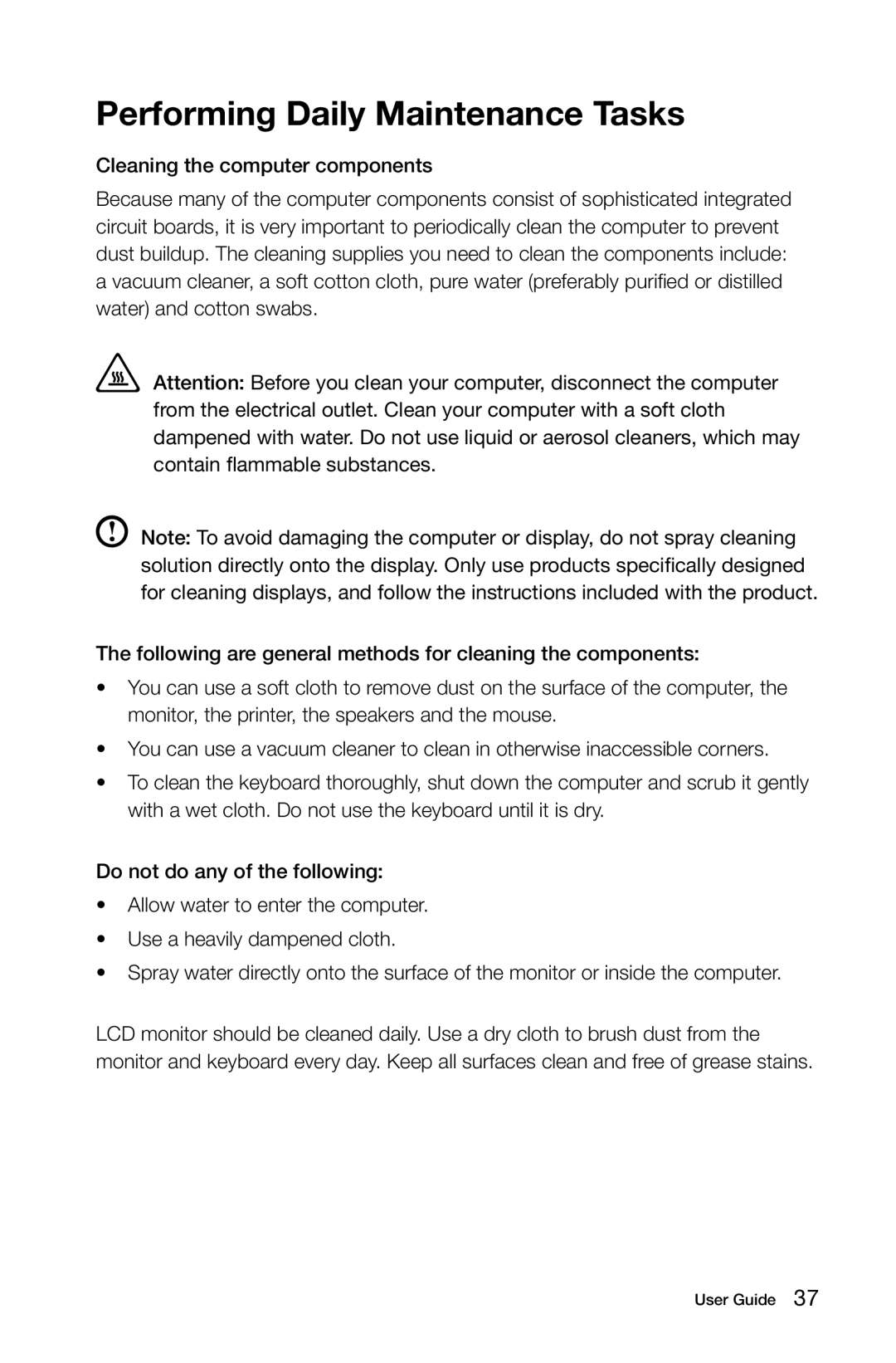 Lenovo 27 Series manual Performing Daily Maintenance Tasks 