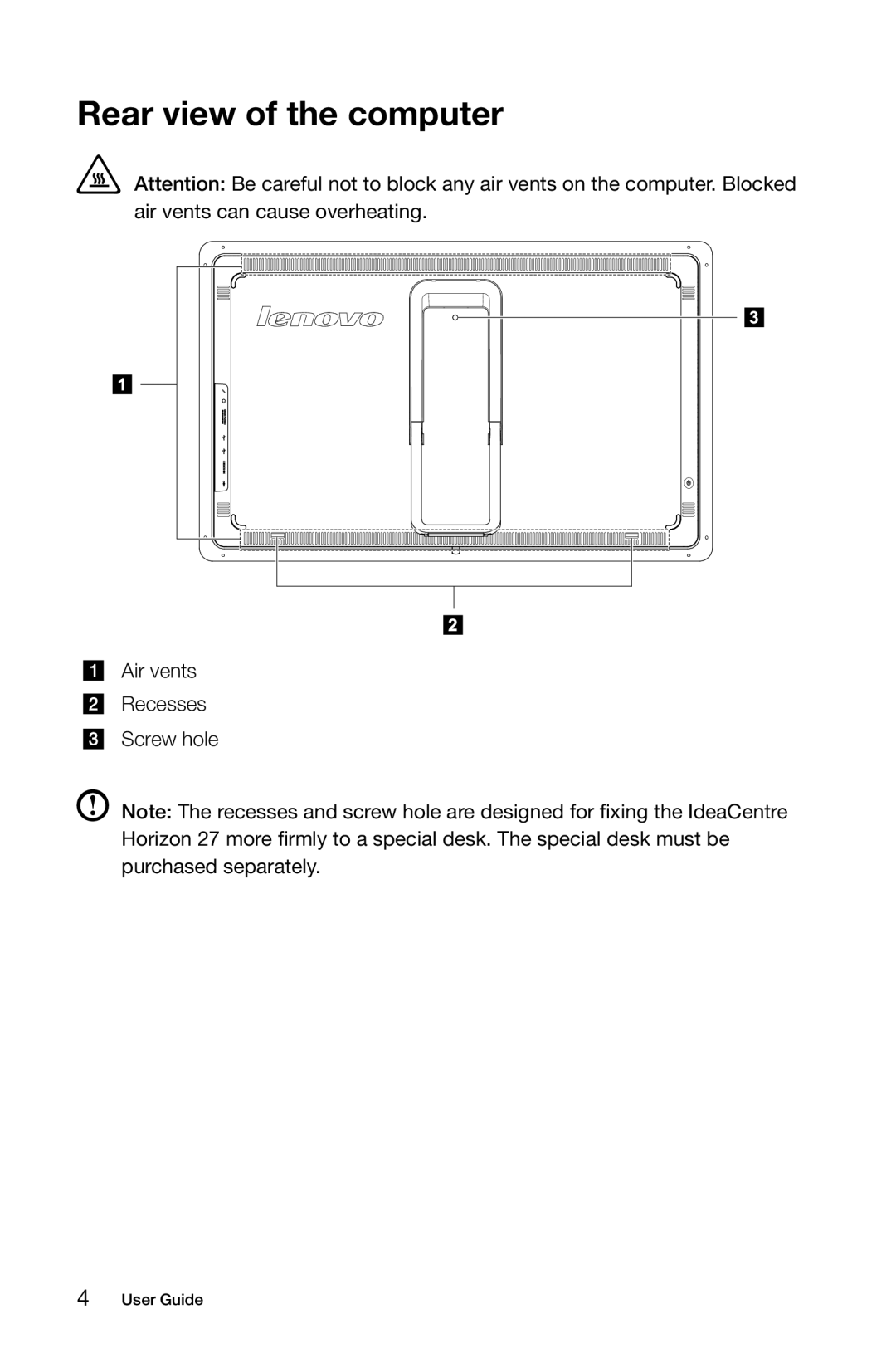 Lenovo 27 Series manual Rear view of the computer 