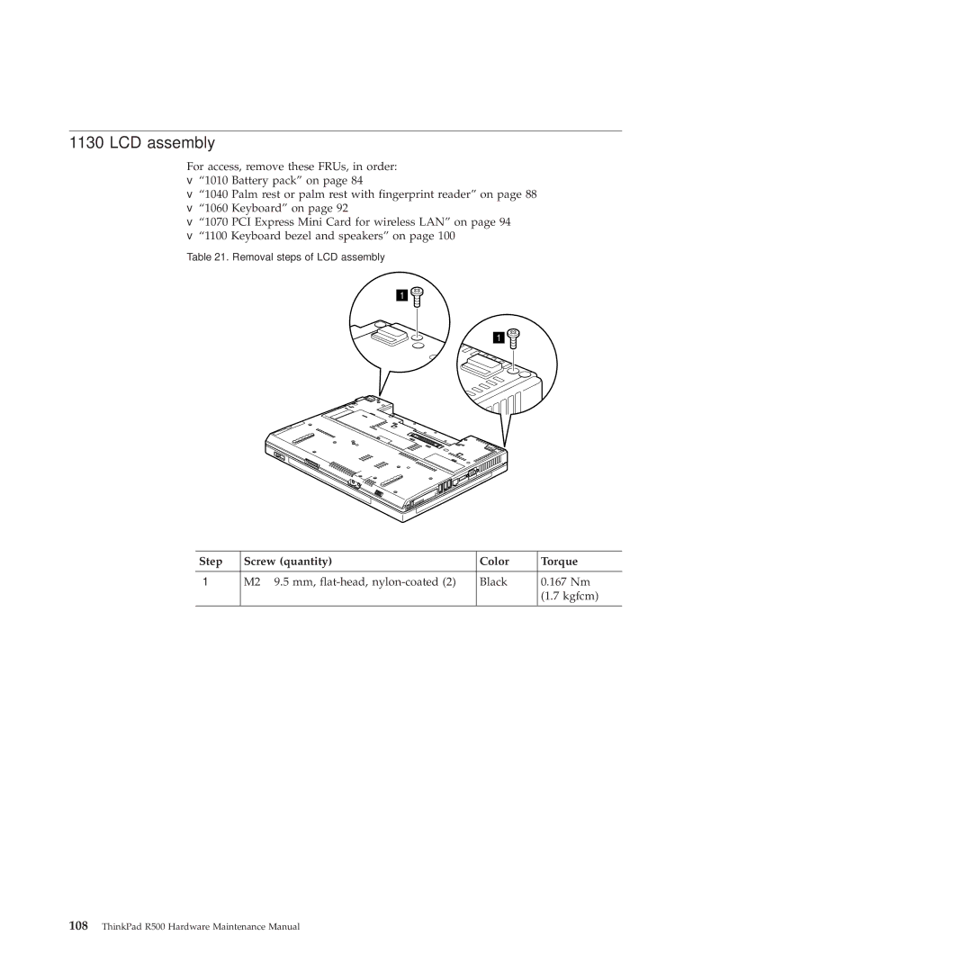 Lenovo 2717ASU manual LCD assembly, Step Screw quantity Color Torque 