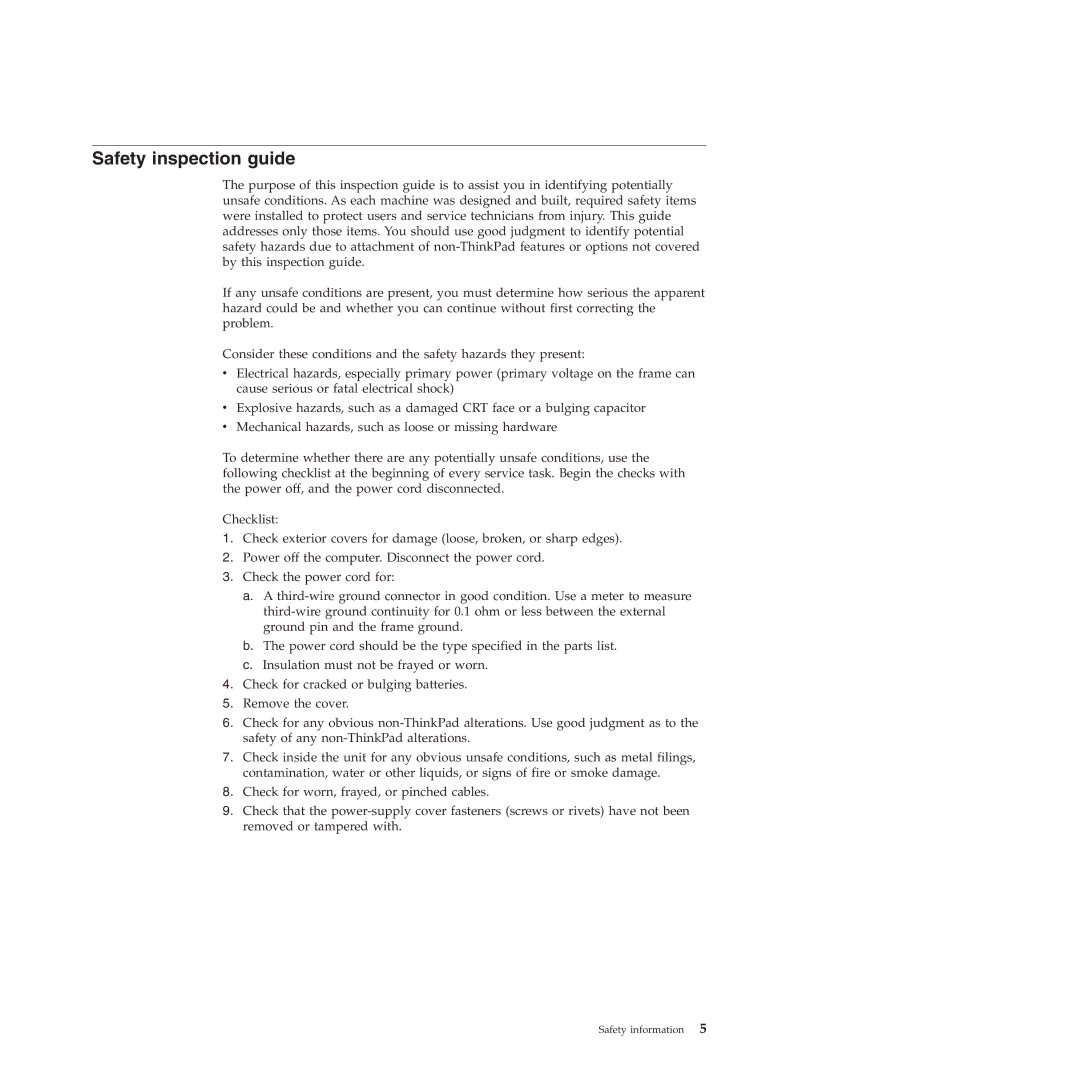 Lenovo 2717ASU manual Safety inspection guide 