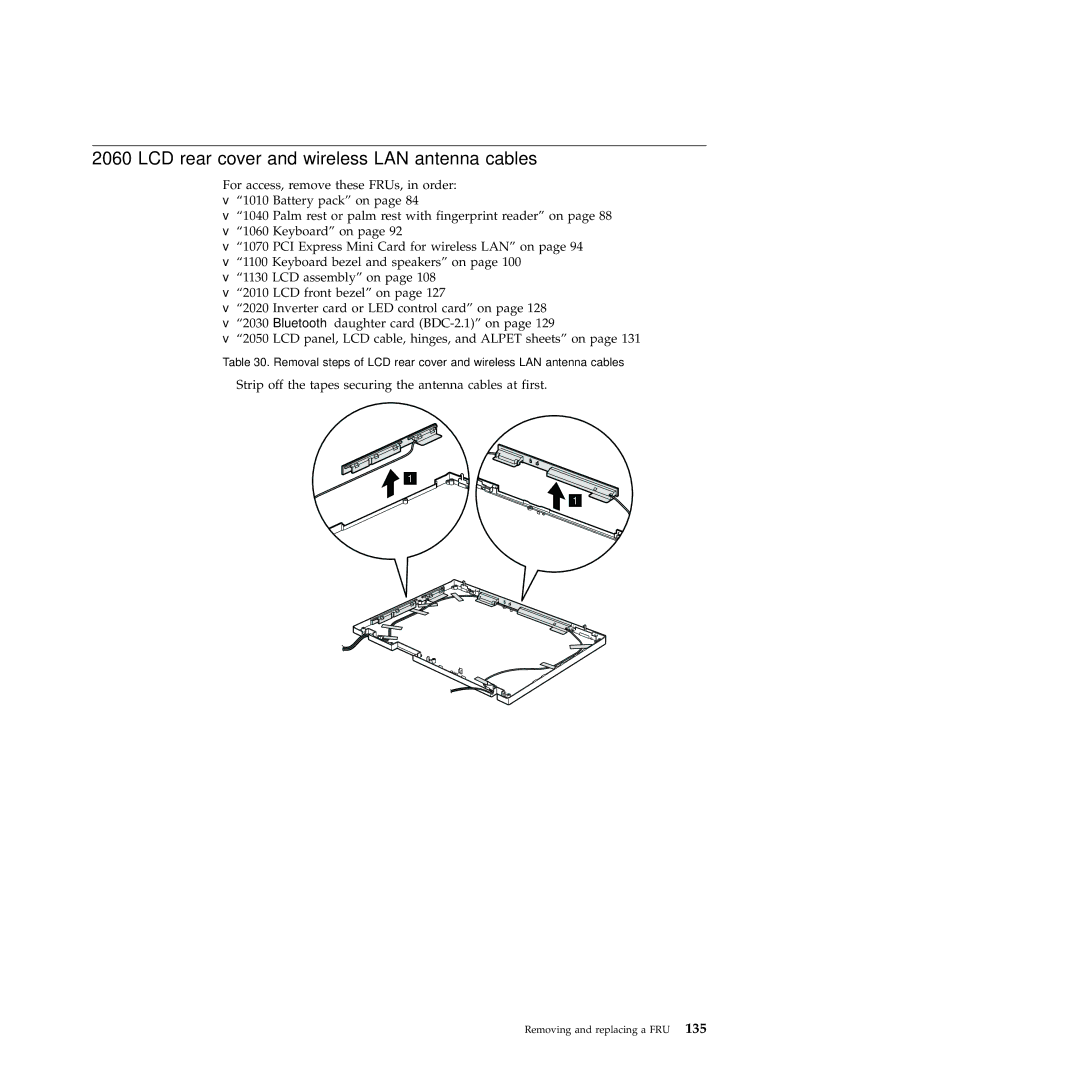 Lenovo 2717ASU manual LCD rear cover and wireless LAN antenna cables 