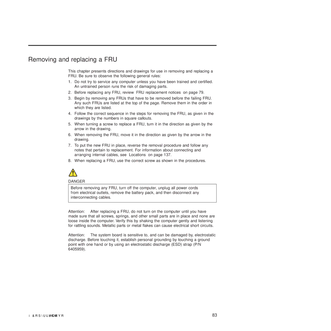 Lenovo 2717ASU manual Removing and replacing a FRU 