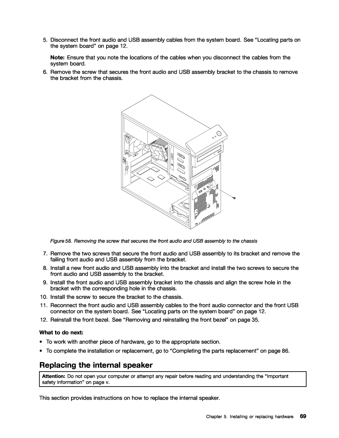 Lenovo 2697, 2756D7U manual Replacing the internal speaker, What to do next 