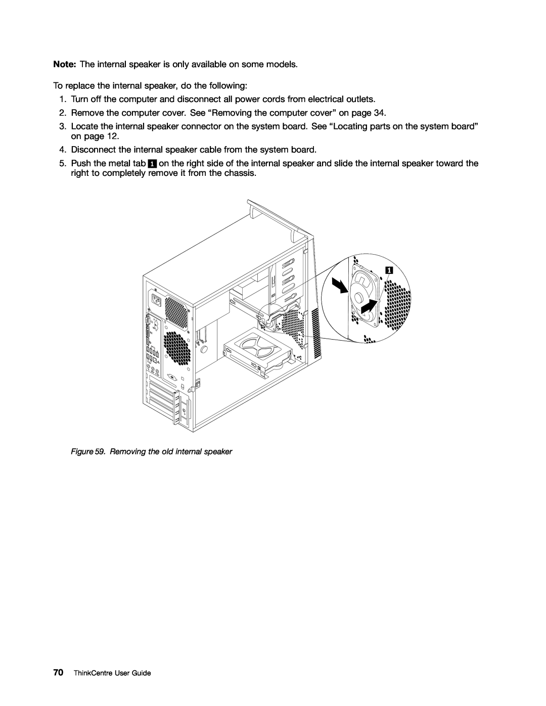 Lenovo 2756D7U, 2697 manual Removing the old internal speaker, ThinkCentre User Guide 