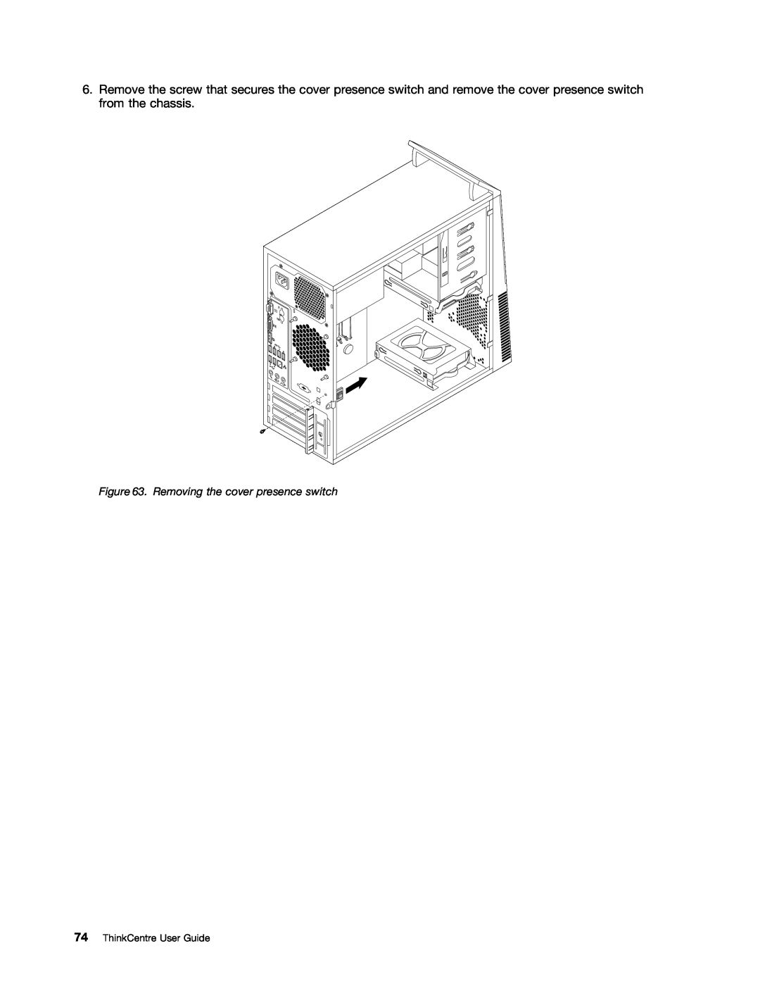 Lenovo 2756D7U, 2697 manual Removing the cover presence switch, ThinkCentre User Guide 