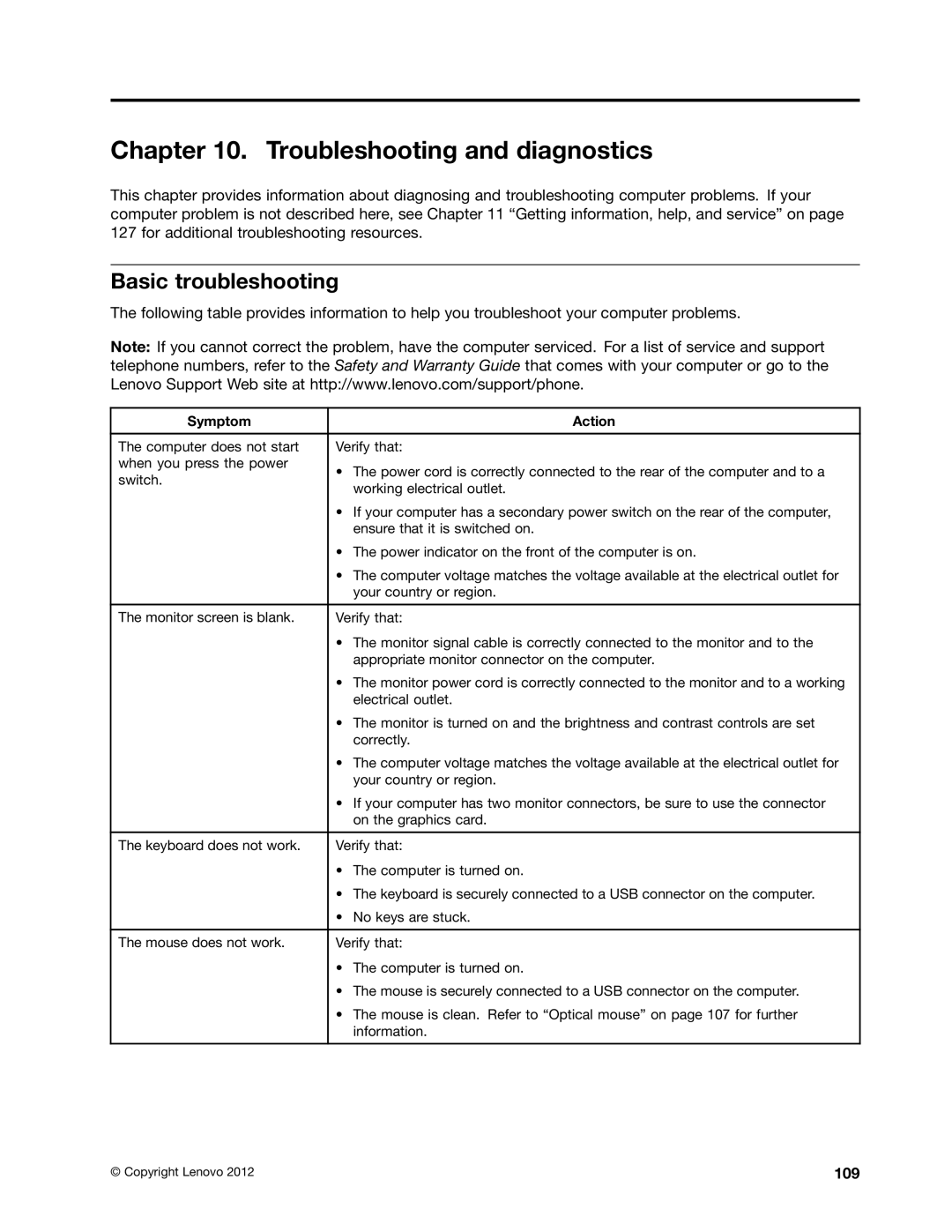 Lenovo 2697, 2756D7U manual Troubleshooting and diagnostics, Basic troubleshooting, 109 