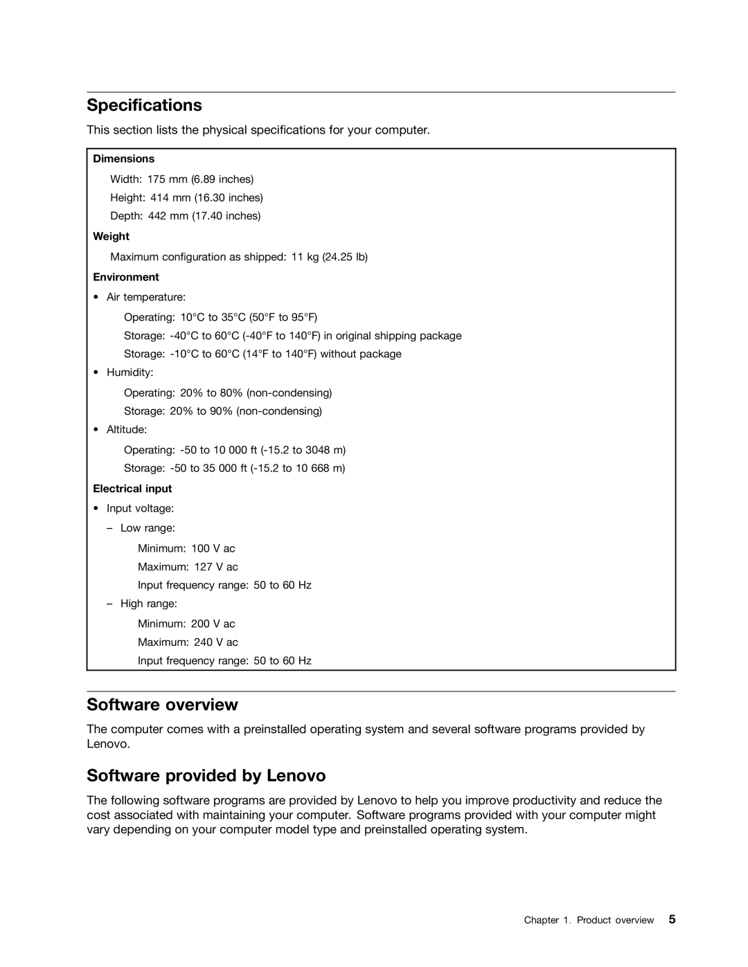 Lenovo 2697, 2756D7U manual Specifications, Software overview, Software provided by Lenovo 