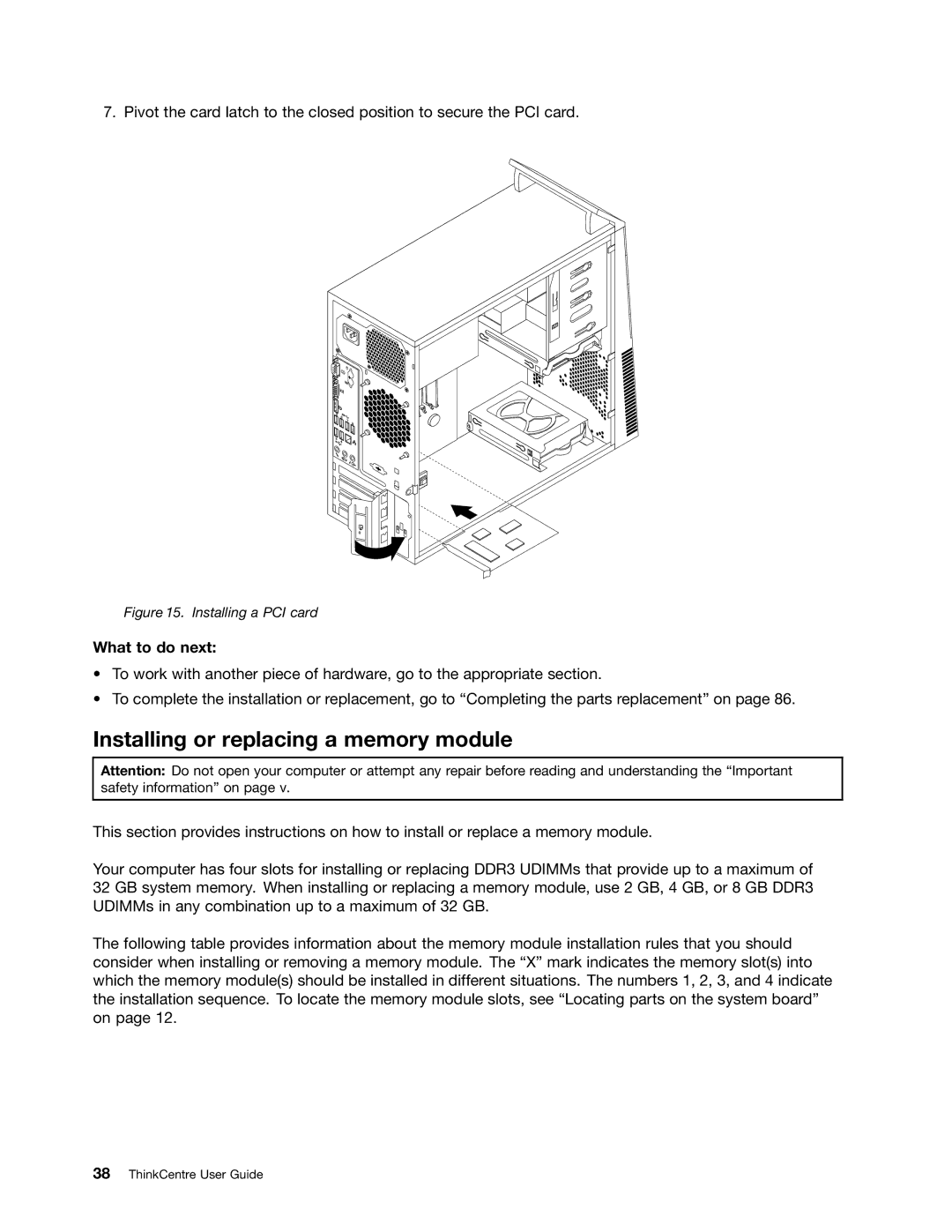 Lenovo 2756D7U, 2697 manual Installing or replacing a memory module, Installing a PCI card 