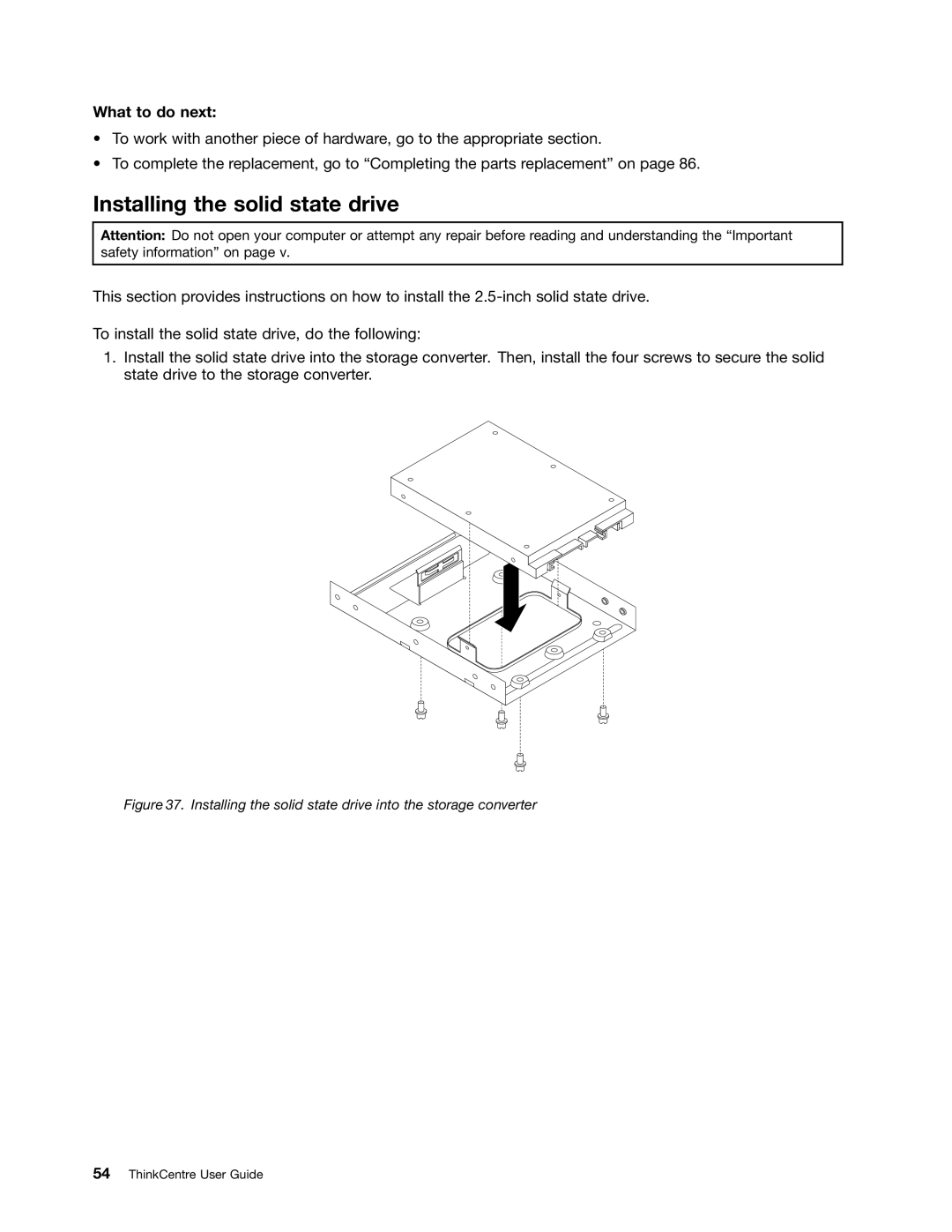 Lenovo 2756D7U, 2697 manual Installing the solid state drive into the storage converter 