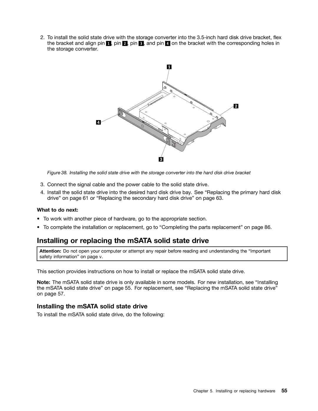 Lenovo 2697, 2756D7U manual Installing or replacing the mSATA solid state drive, Installing the mSATA solid state drive 