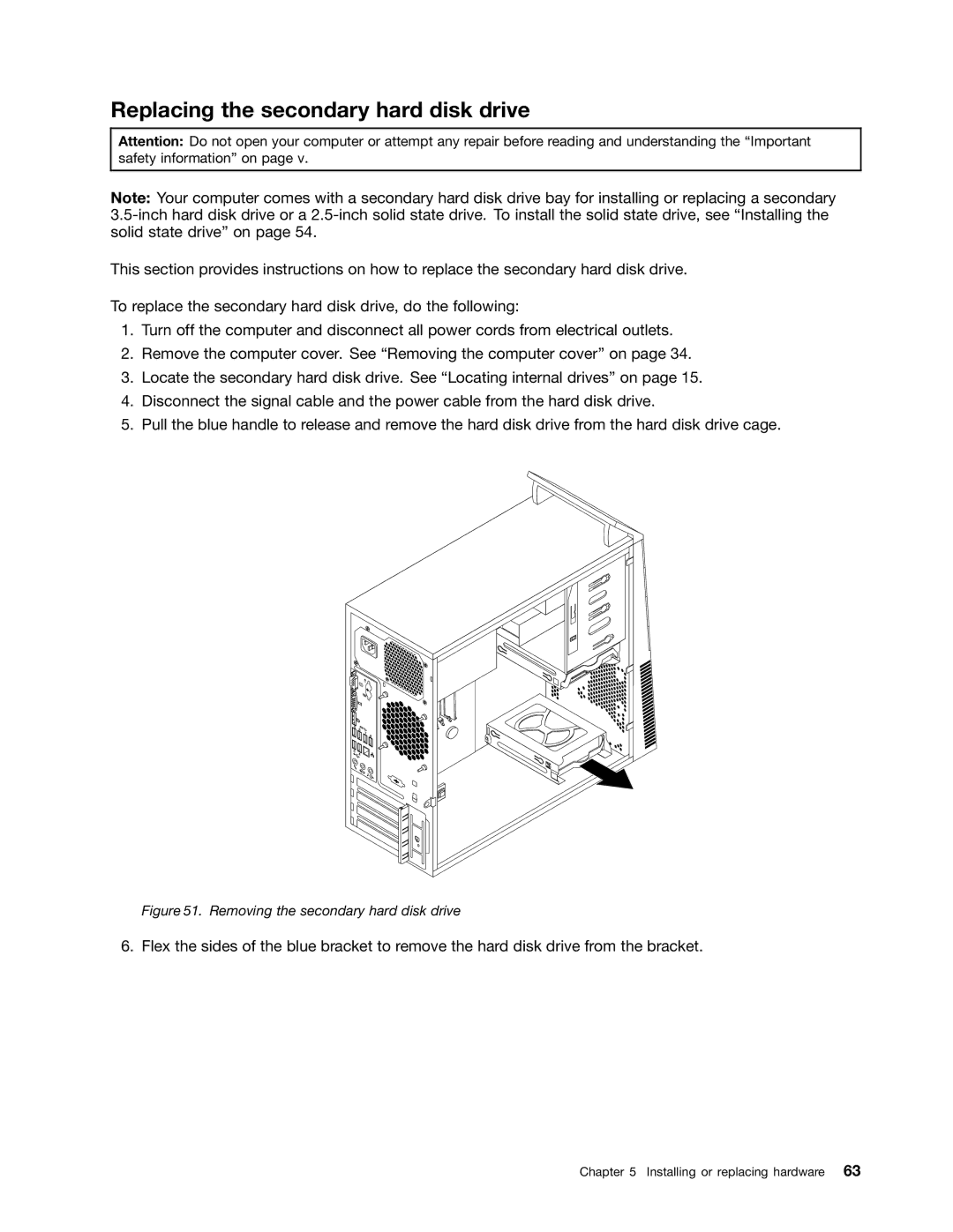 Lenovo 2697, 2756D7U manual Replacing the secondary hard disk drive, Removing the secondary hard disk drive 