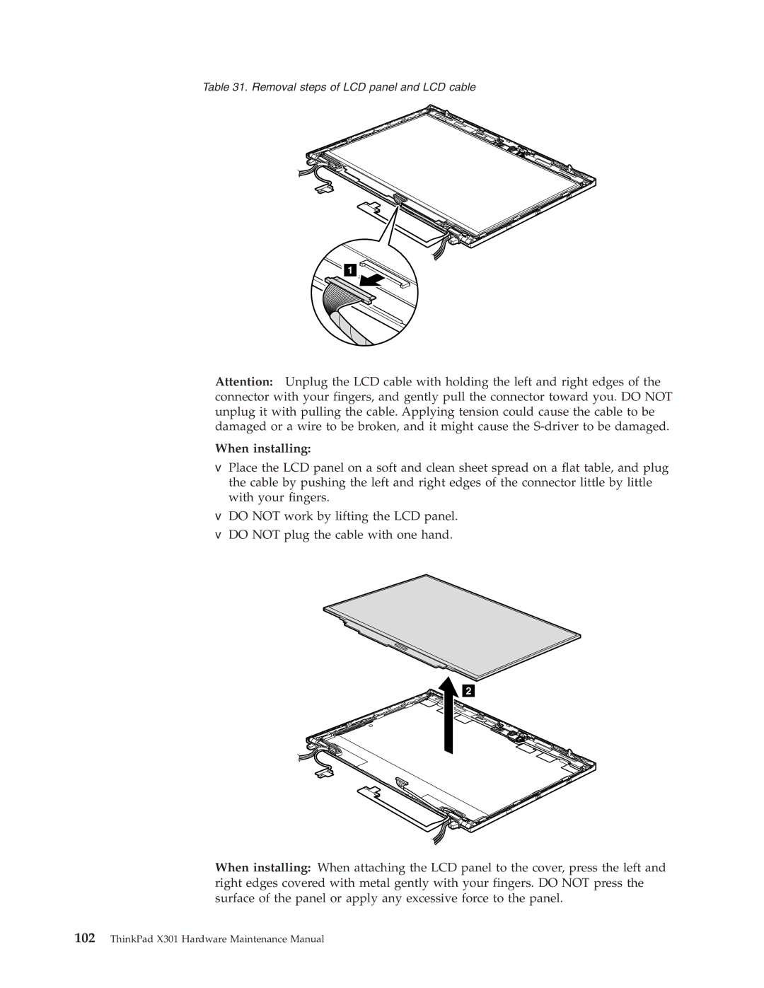 Lenovo 27763CU, 27763PU, 27763DU manual Removal steps of LCD panel and LCD cable 