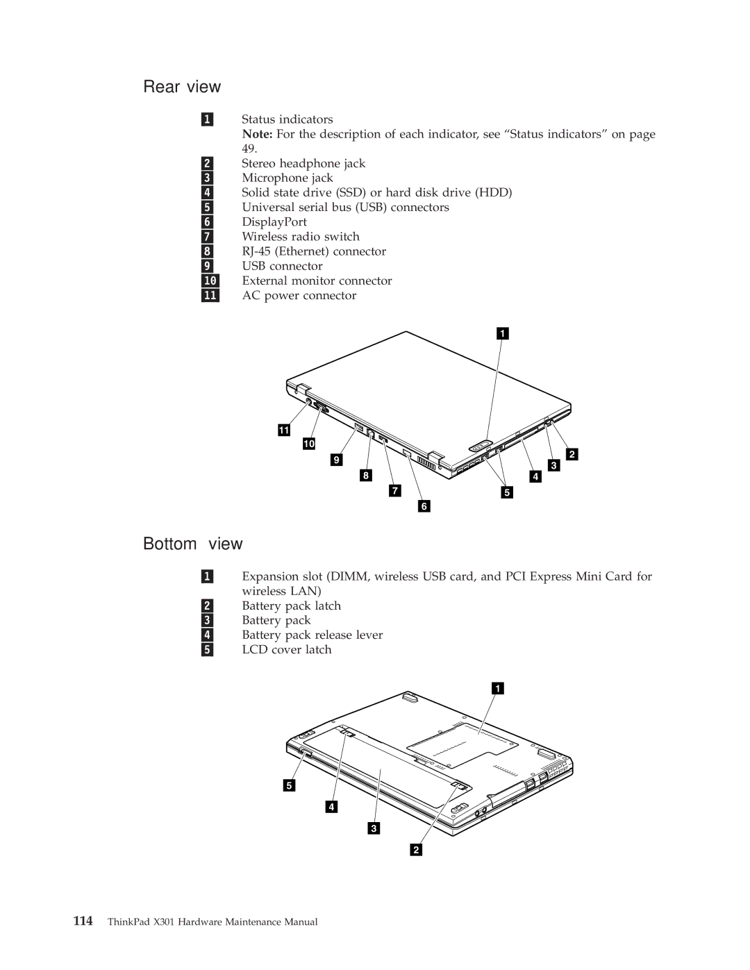 Lenovo 27763CU, 27763PU, 27763DU manual Rear view, Bottom view 