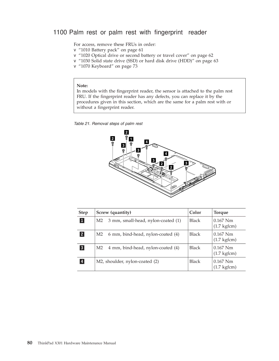 Lenovo 27763DU, 27763PU, 27763CU manual Palm rest or palm rest with fingerprint reader 