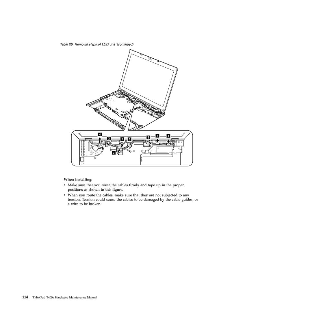 Lenovo 2808DKU manual When installing, Removal steps of LCD unit continued, 114ThinkPad T400s Hardware Maintenance Manual 