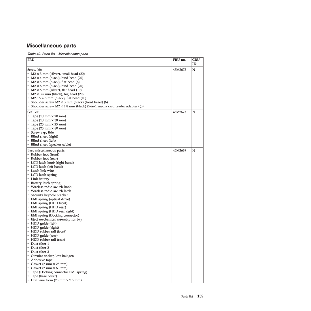 Lenovo 2808DKU, 28155YU, 28155XU manual Miscellaneous parts, Parts list—Miscellaneousparts 