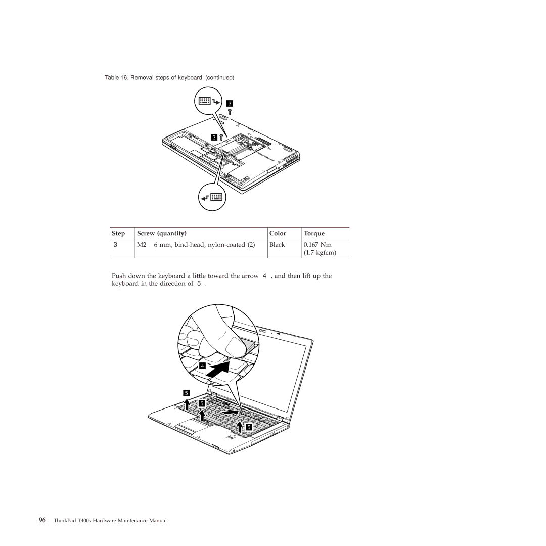 Lenovo 2808DKU, 28155YU, 28155XU manual Step Screw quantity Color Torque 