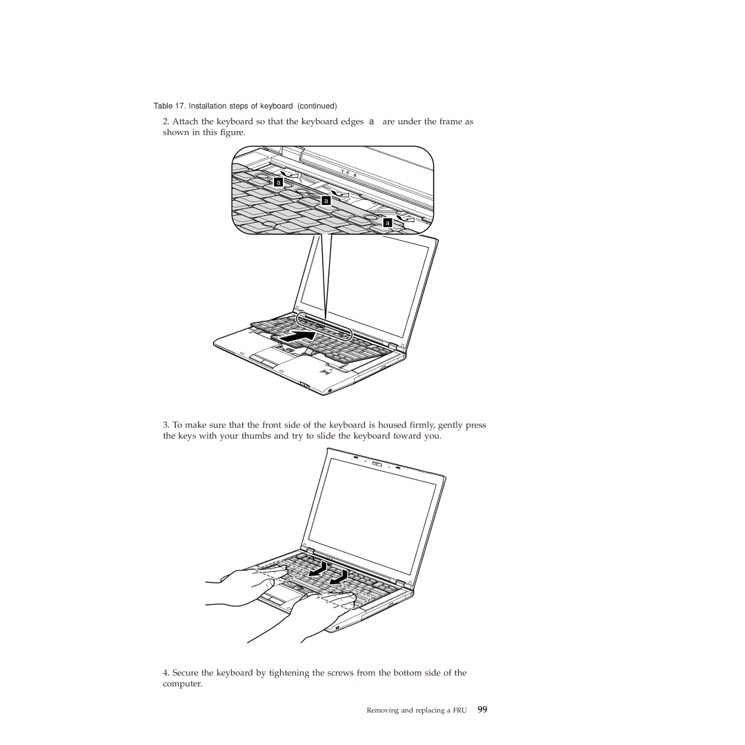 Lenovo 2808DKU, 28155YU, 28155XU manual Installation steps of keyboard 