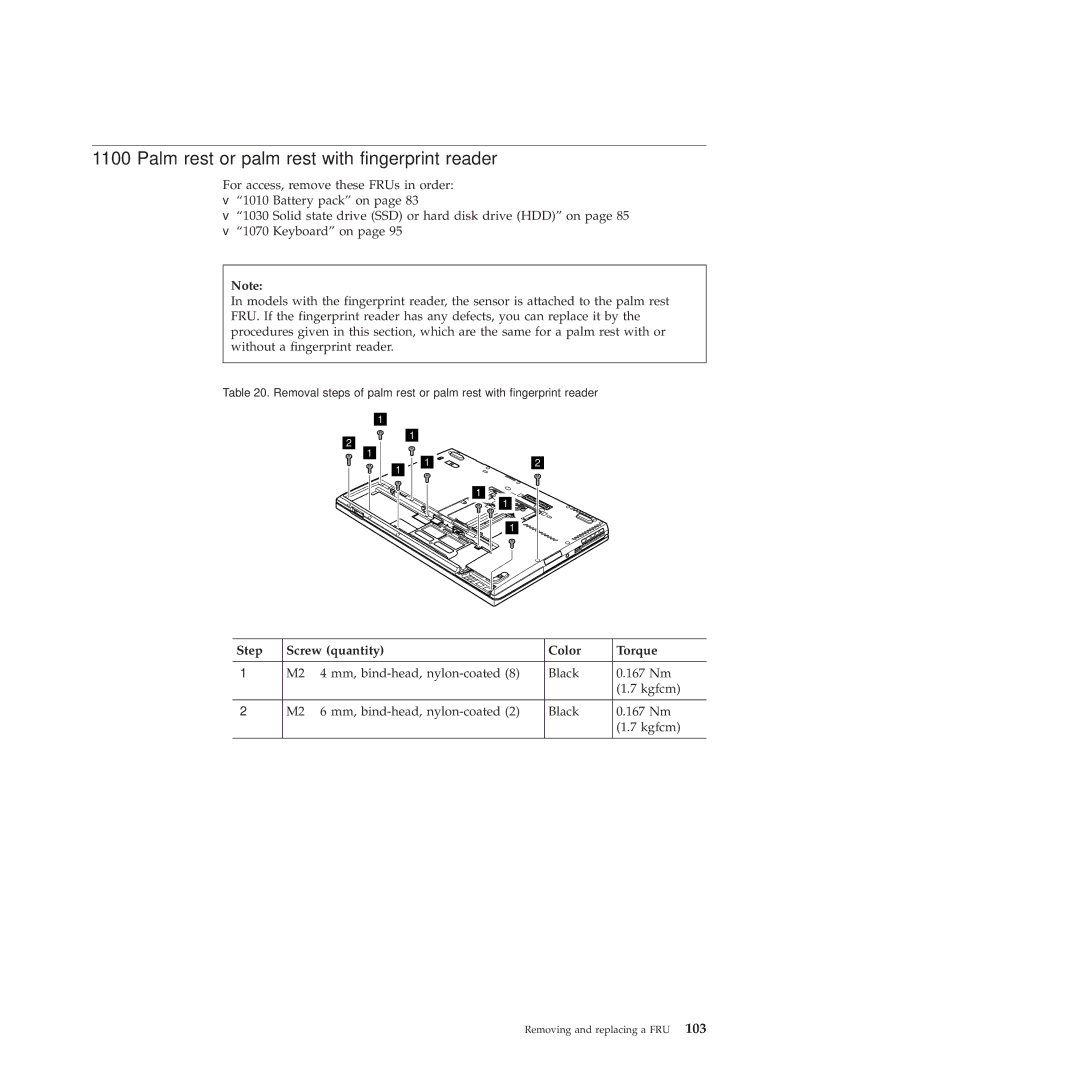 Lenovo 28155YU, 28155XU, 2808DKU manual Palm rest or palm rest with fingerprint reader 