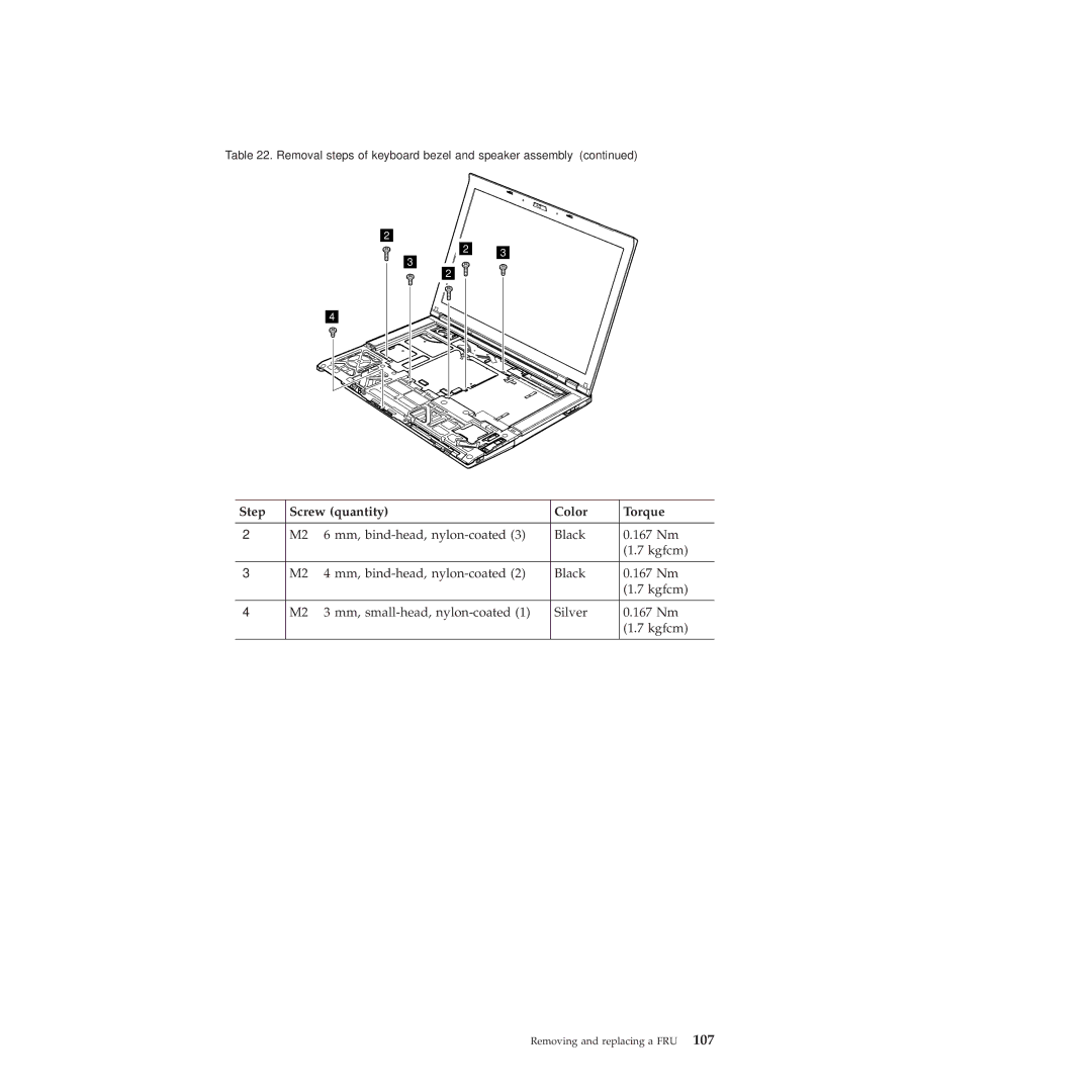 Lenovo 28155XU, 28155YU, 2808DKU manual Step Screw quantity Color Torque 