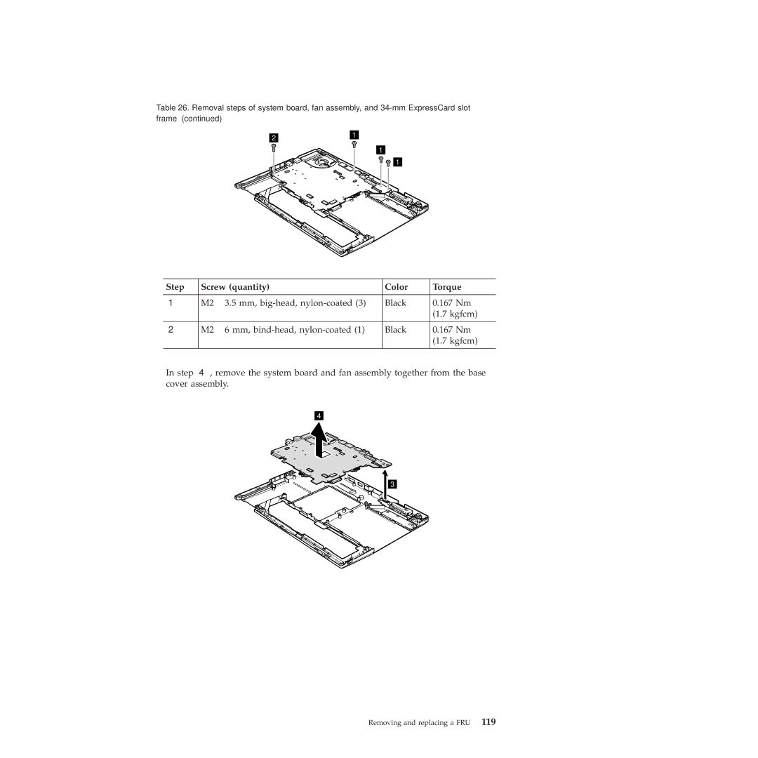 Lenovo 28155XU, 28155YU, 2808DKU manual Step Screw quantity Color Torque 