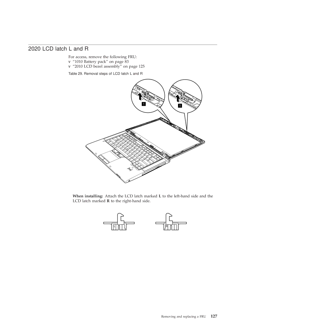 Lenovo 28155YU, 28155XU, 2808DKU manual LCD latch L and R 