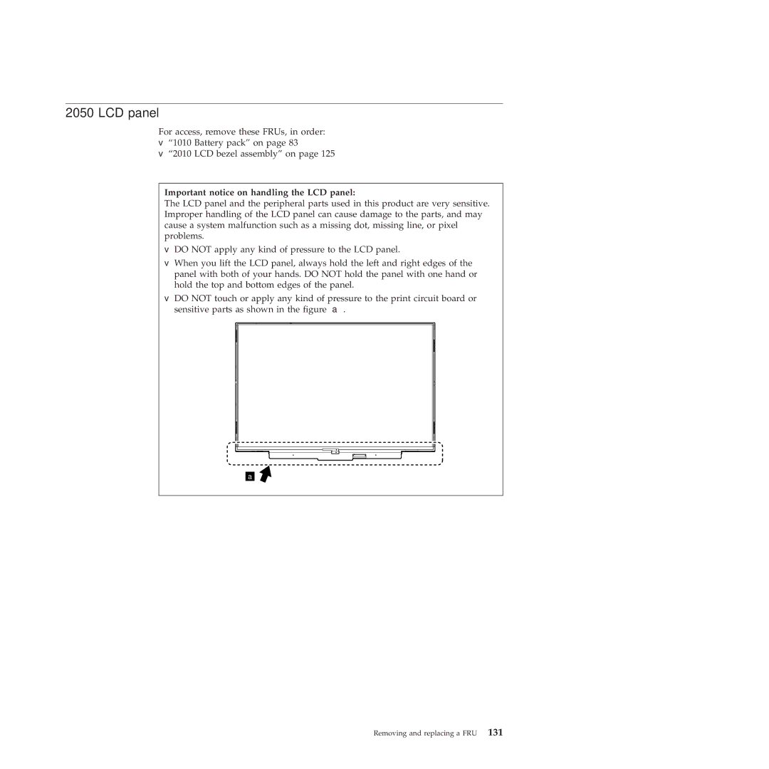 Lenovo 28155XU, 28155YU, 2808DKU manual Important notice on handling the LCD panel 