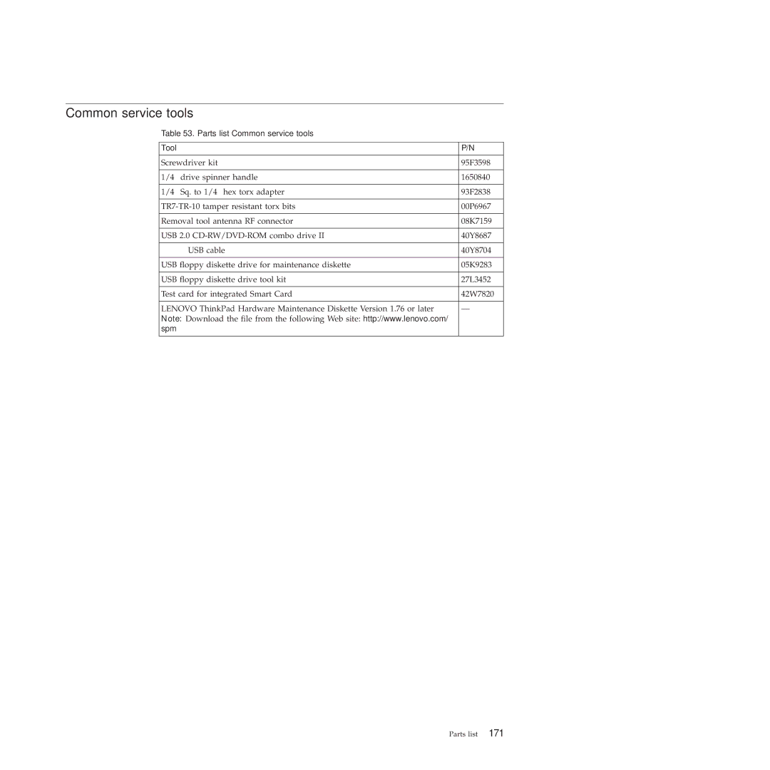 Lenovo 2808DKU, 28155YU, 28155XU manual Common service tools, Tool 