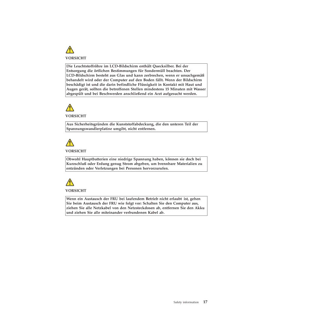 Lenovo 28155XU, 28155YU, 2808DKU manual Vorsicht 