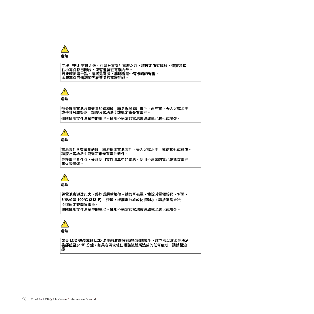 Lenovo 28155XU, 28155YU, 2808DKU manual ThinkPad T400s Hardware Maintenance Manual 