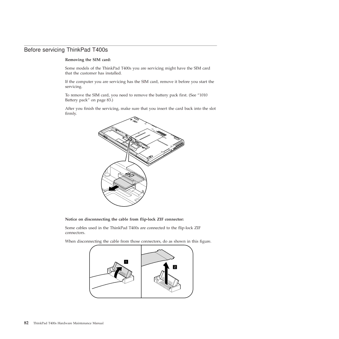 Lenovo 28155YU, 28155XU, 2808DKU manual Before servicing ThinkPad T400s, Removing the SIM card 