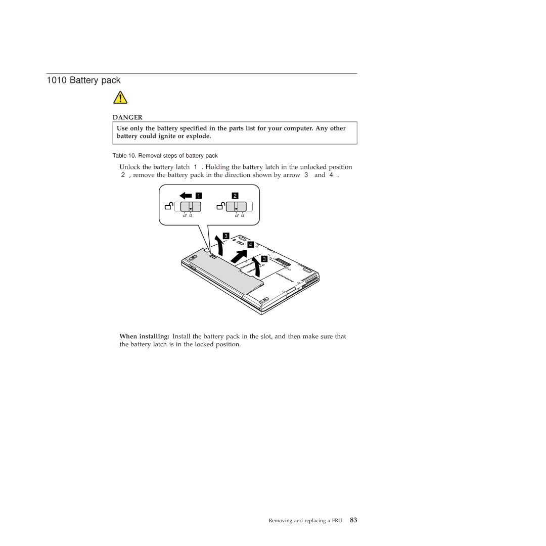 Lenovo 28155XU, 28155YU, 2808DKU manual Battery pack 