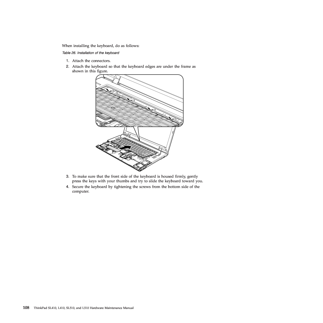 Lenovo 28472JU, SL410, SL510, 28472PU, 28472QU manual When installing the keyboard, do as follows 