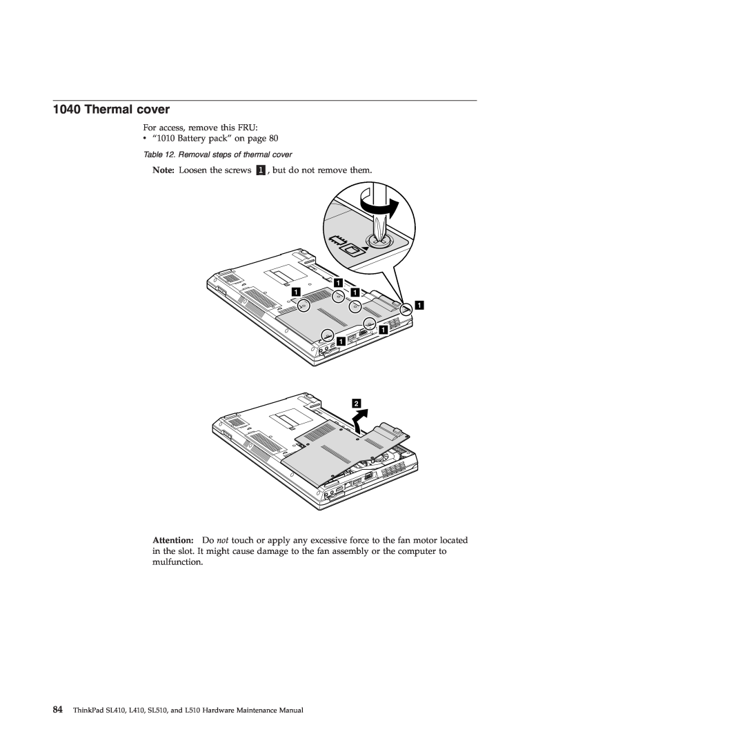 Lenovo 28472JU, SL410, SL510, 28472PU, 28472QU manual Thermal cover, Removal steps of thermal cover 