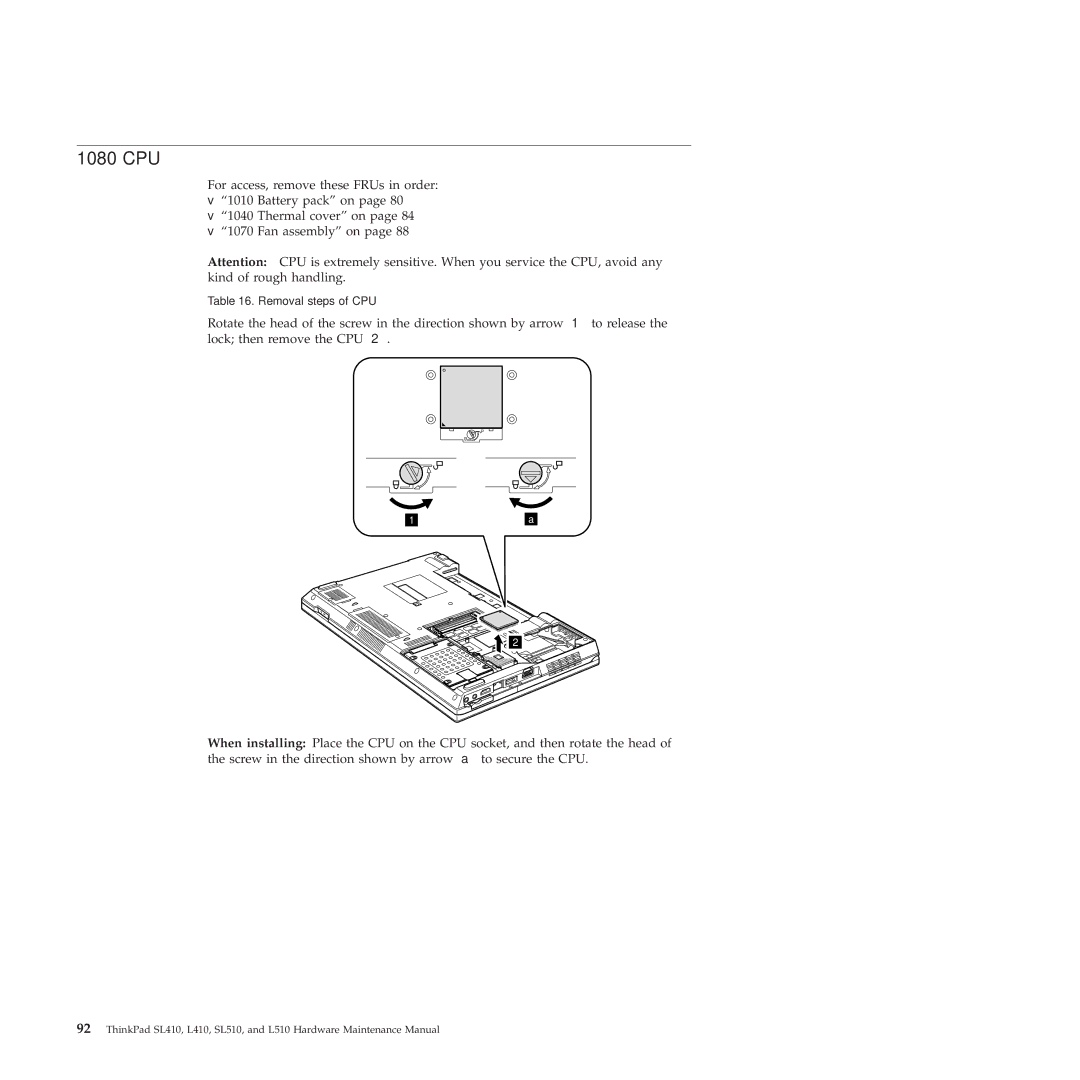 Lenovo SL410, 28472JU, SL510, 28472PU, 28472QU manual 1080 CPU 