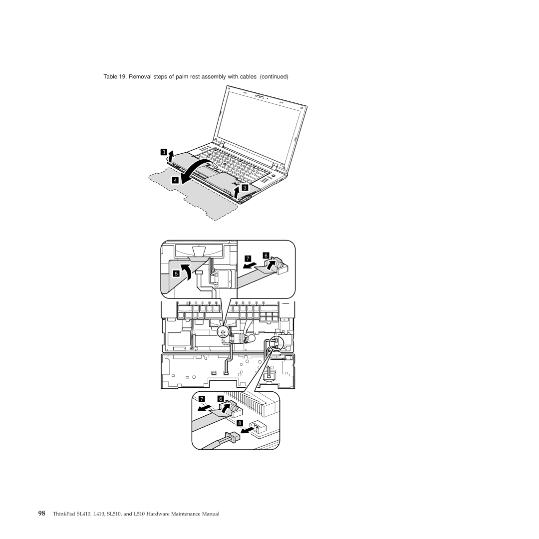 Lenovo 28472JU, SL410, SL510, 28472PU, 28472QU manual Removal steps of palm rest assembly with cables 