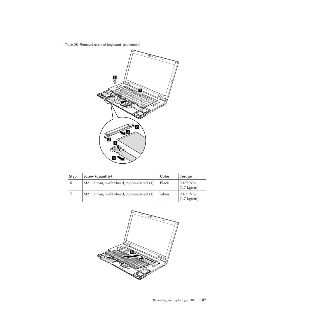 Lenovo SL510, 28472JU, SL410, 28472PU, 28472QU manual Step Screw quantity Color Torque 